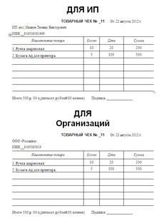 Товарные чеки для ИП